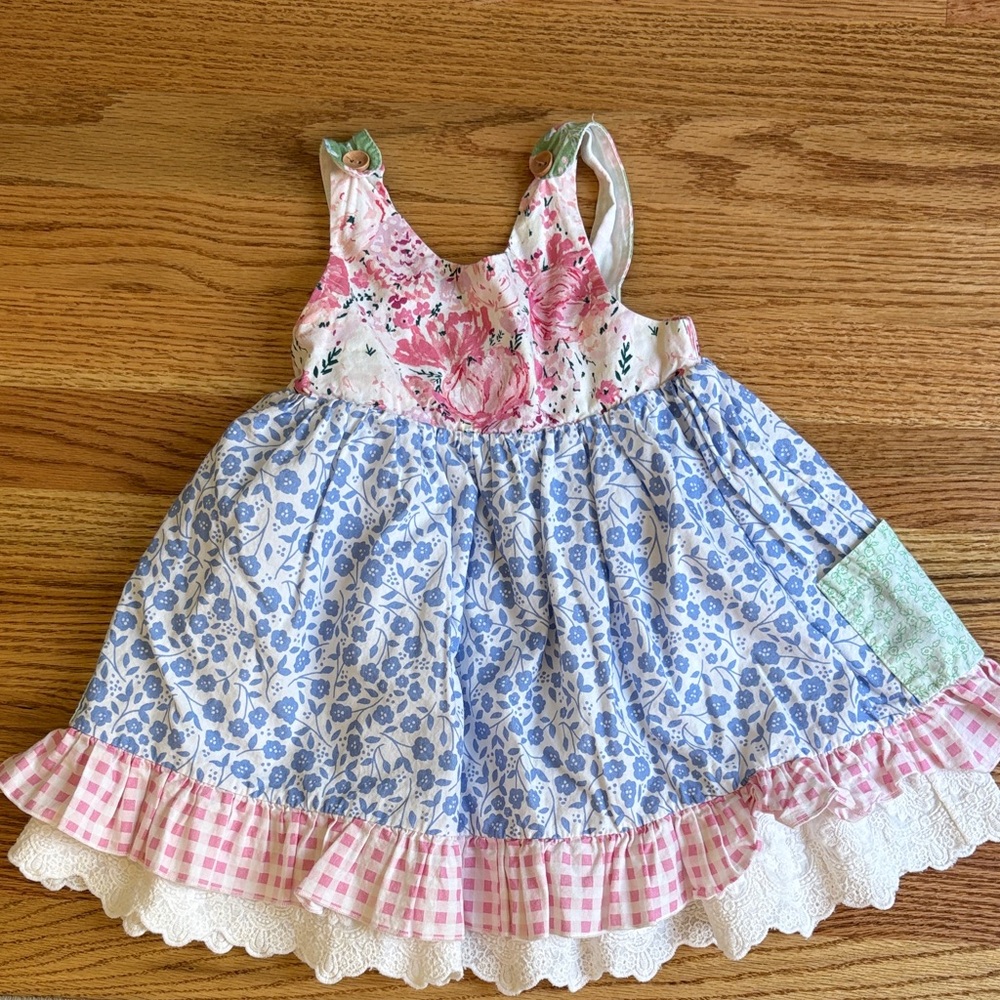 SweetHoney Pink and Green Floral Baby Dress